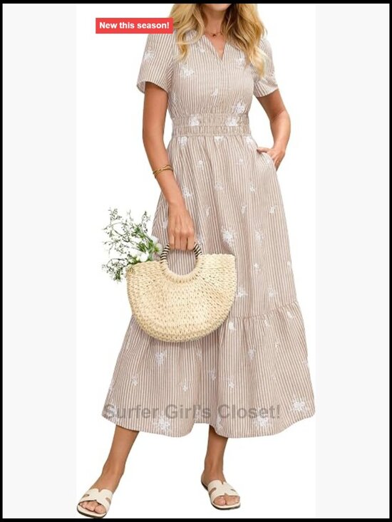 Dresses & Skirts - Cotton Blend V-Neck Maxi Dress with Pockets Semi Formal Boho